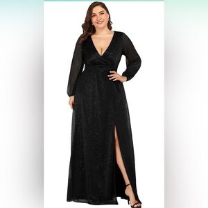 Ever-Pretty Women's Glitter A Line High Slit V-Neck Plus Size Formal Gown